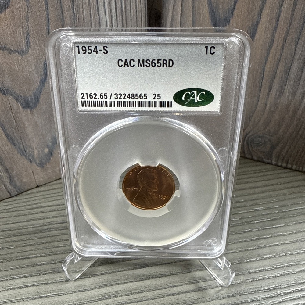 1954 S CAC MS65RD Lincoln Wheat Cent CAC Certified